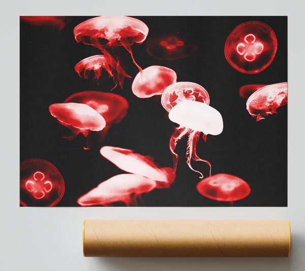 Red Neon Jellyfish Print