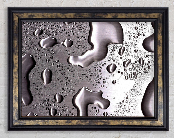 Water Drops On Silver Surface Framed Print