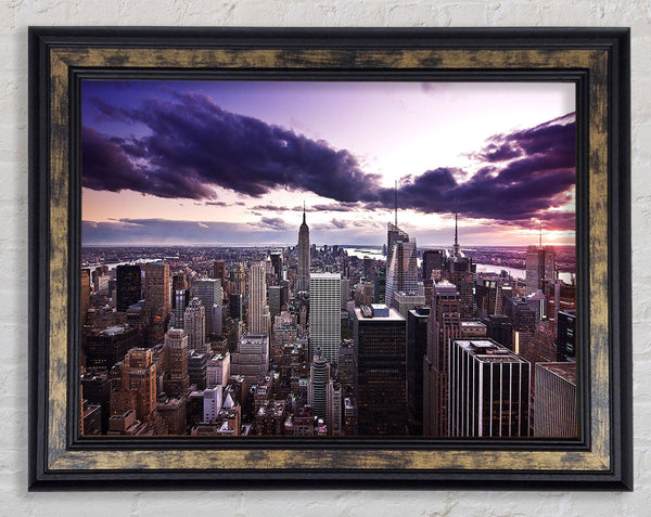 Aerial View Of New York City At Dusk Framed Print