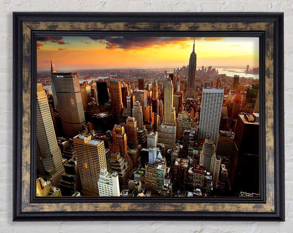 Aerial View Of New York City Sunset Framed Print