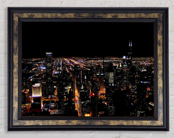 Ariel View Of The Night City Framed Print