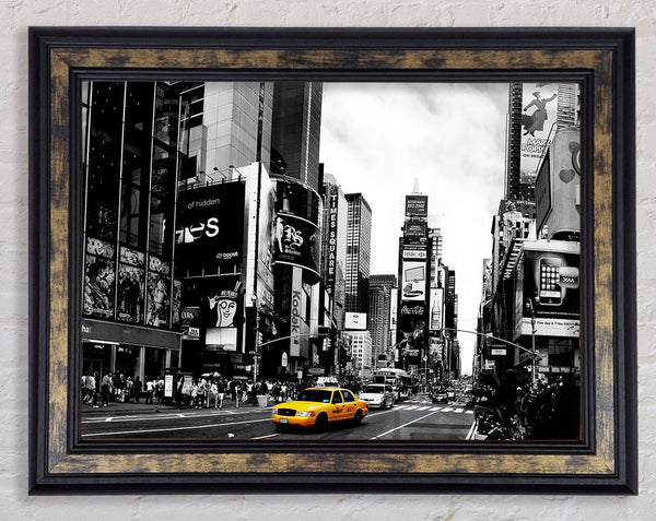 Broadway Yellow Cab B n W Framed Print