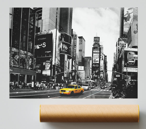 Broadway Yellow Cab B N W Poster