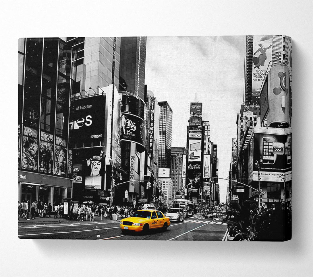  A Canvas Print of Broadway Yellow Cab B n W Canvas Art