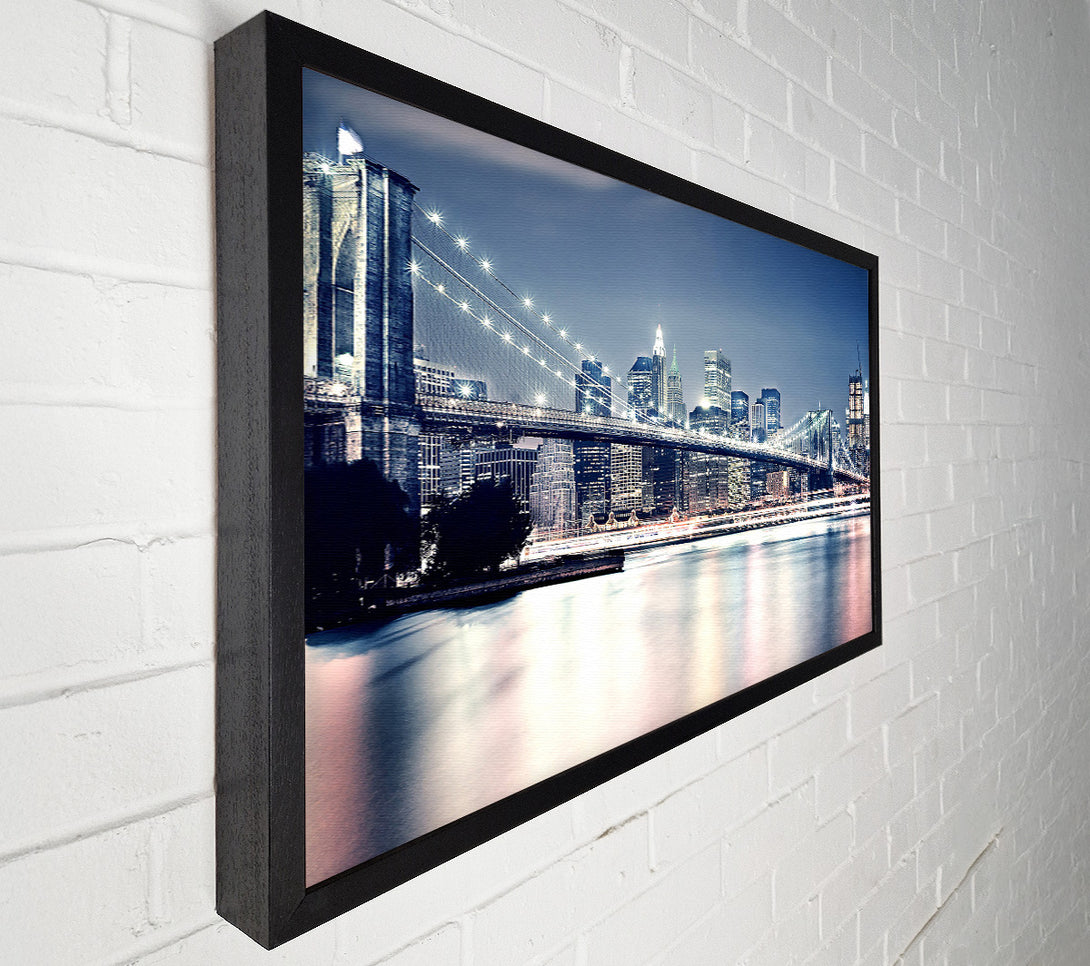  A Canvas Print of Brooklyn Bridge At Night Pink Waters Canvas Art
