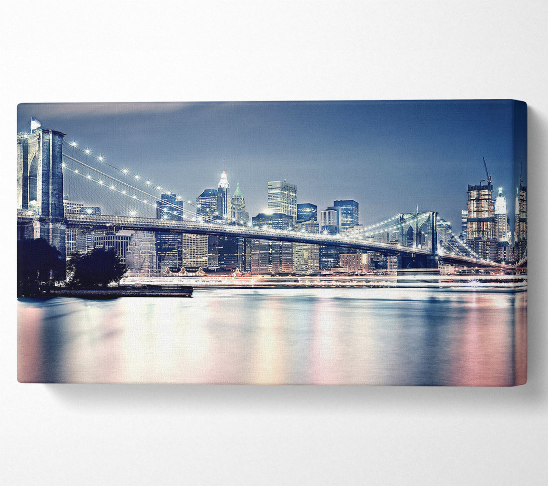  A Canvas Print of Brooklyn Bridge At Night Pink Waters Canvas Art