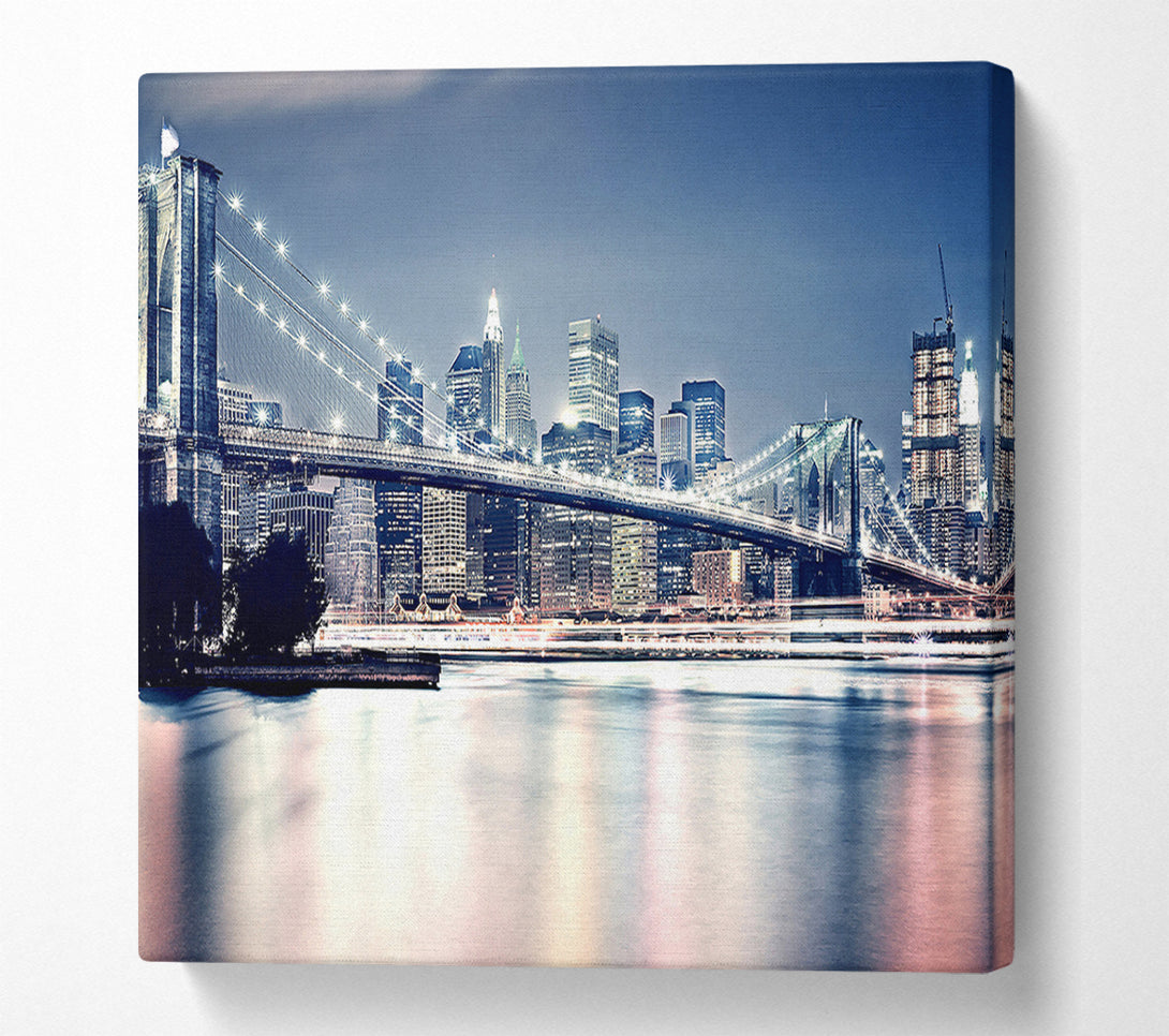  A Canvas Print of Brooklyn Bridge At Night Pink Waters Canvas Art