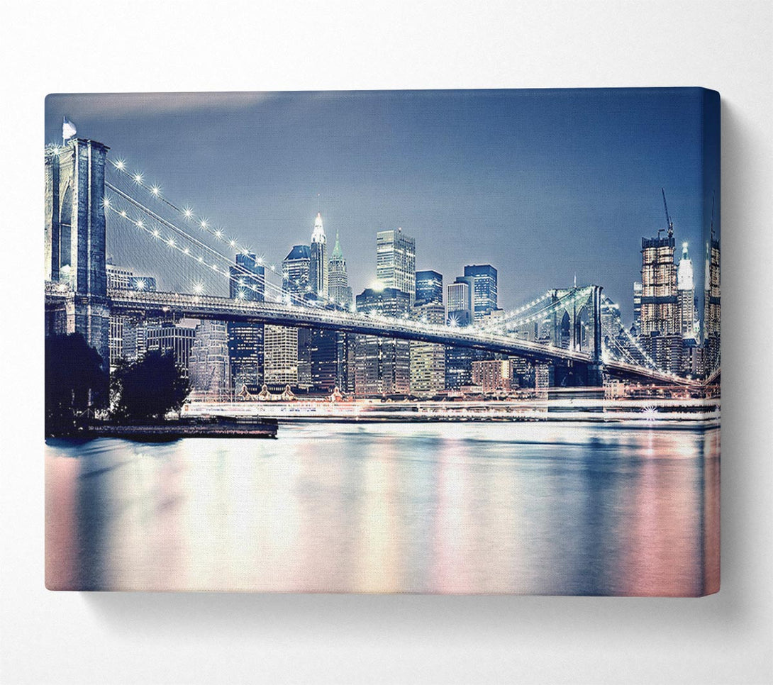 A Canvas Print of Brooklyn Bridge At Night Pink Waters Canvas Art