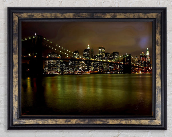 Brooklyn Bridge Green Waters Framed Print