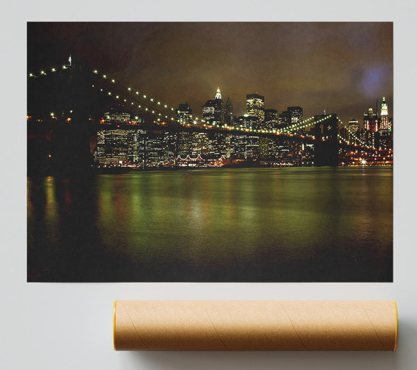 Brooklyn Bridge Green Waters Poster