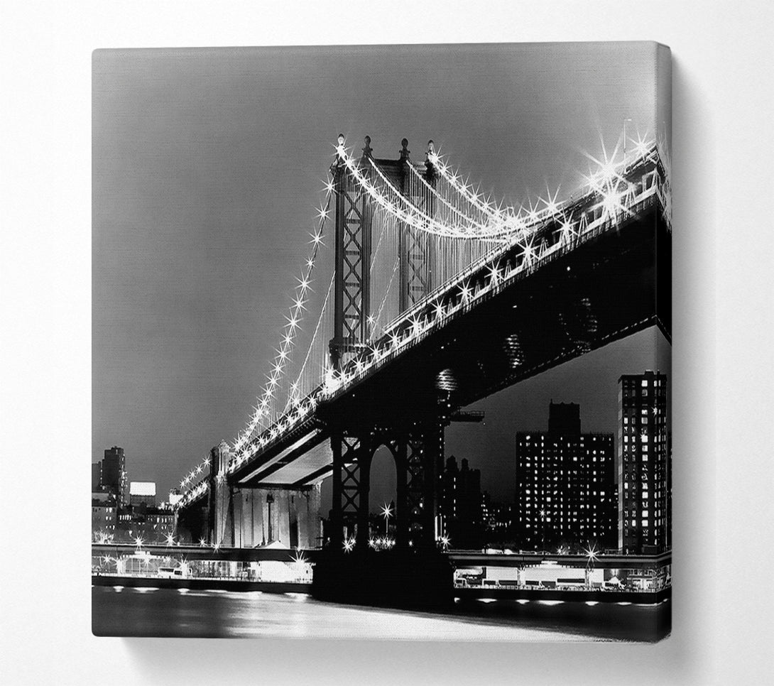  A Canvas Print of Brooklyn Bridge Lights B n W Canvas Art