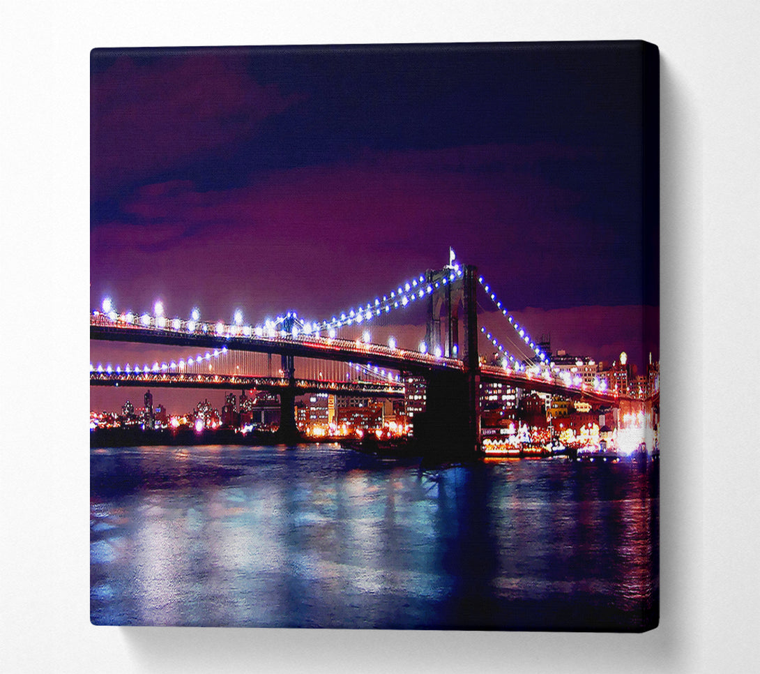  A Canvas Print of Brooklyn Bridge Lights By The Water Canvas Art