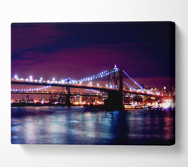  A Canvas Print of Brooklyn Bridge Lights By The Water Canvas Art