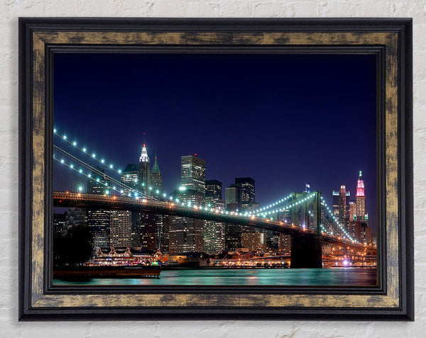 Brooklyn Bridge New York Lights Framed Print