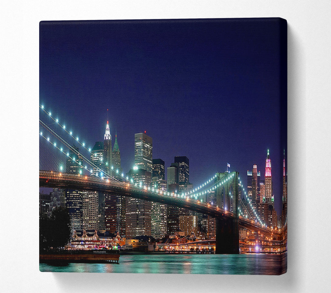  A Canvas Print of Brooklyn Bridge New York Lights Canvas Print