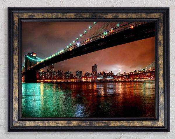 Brooklyn Bridge New York At Night Framed Print
