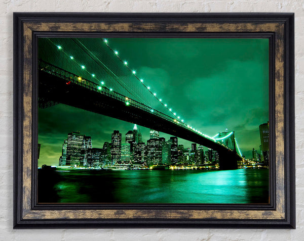 Brooklyn Bridge New York Green Cast Framed Print