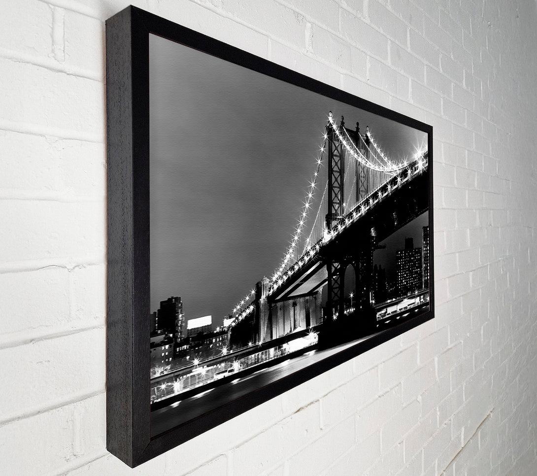  A Canvas Print of Brooklyn Bridge Night Lights B n W Canvas Art