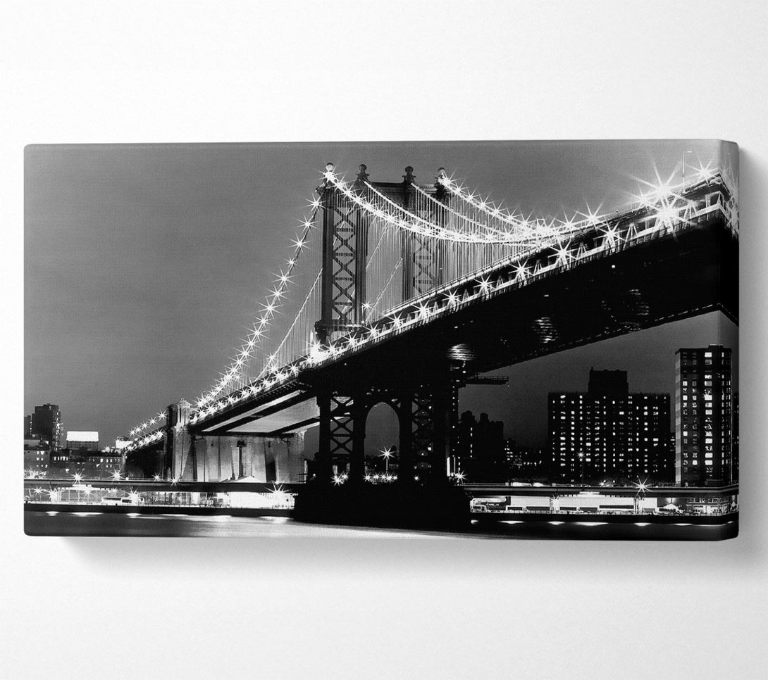 A Canvas Print of Brooklyn Bridge Night Lights B n W Canvas Art