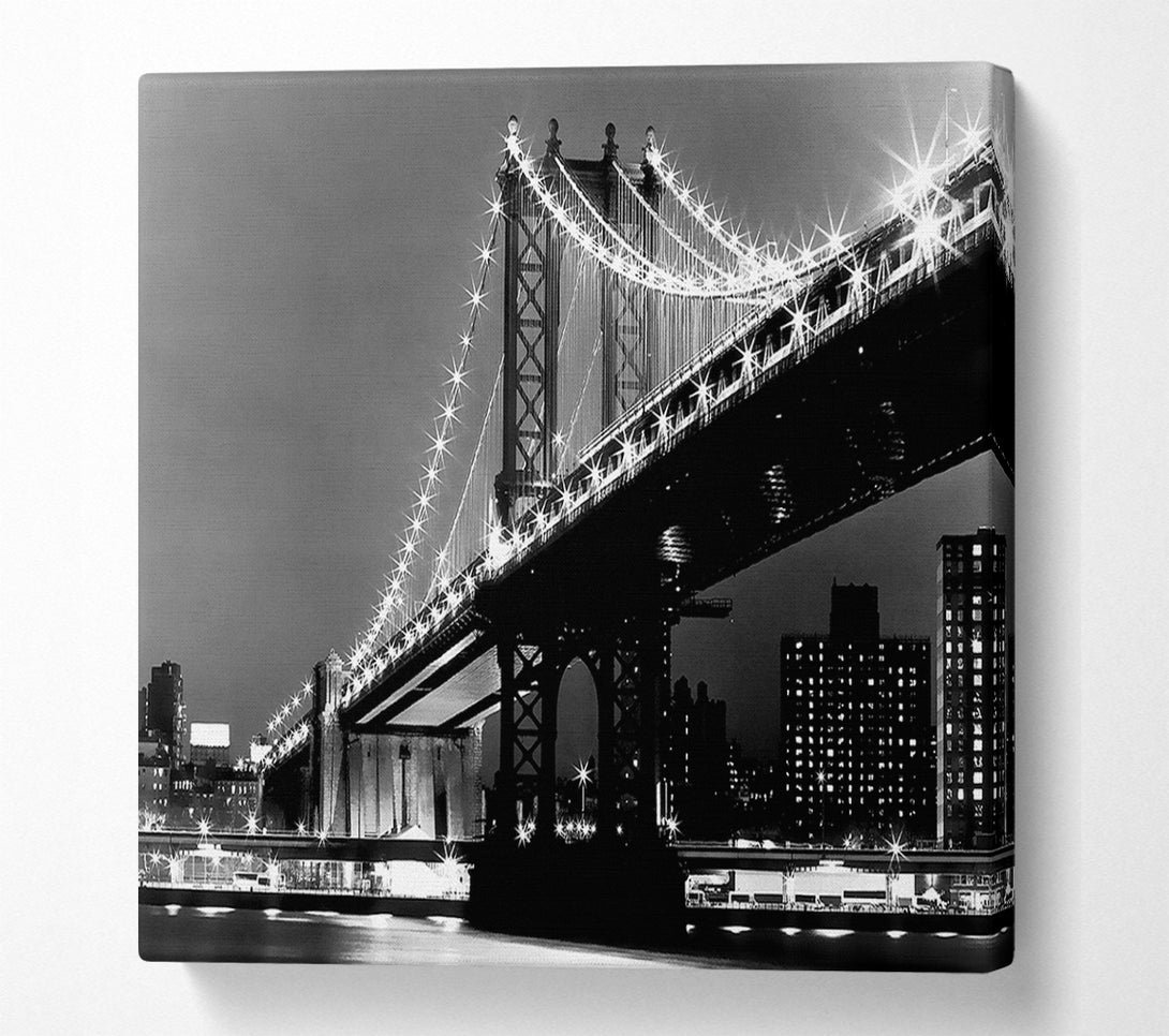  A Canvas Print of Brooklyn Bridge Night Lights B n W Canvas Art