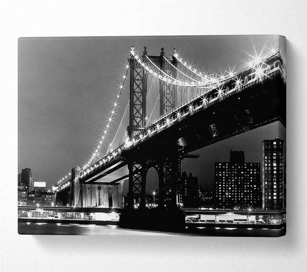  A Canvas Print of Brooklyn Bridge Night Lights B n W Canvas Art