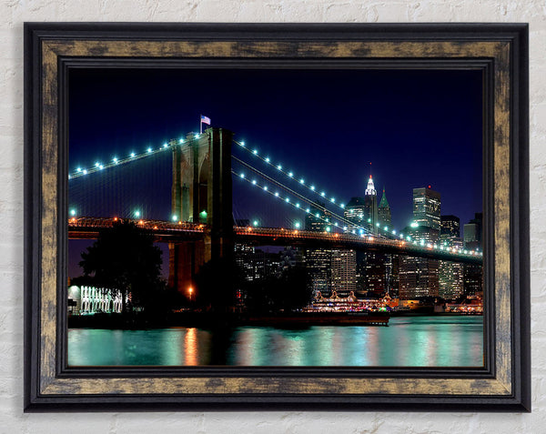 Brooklyn Bridge NYC Blue Nights Framed Print