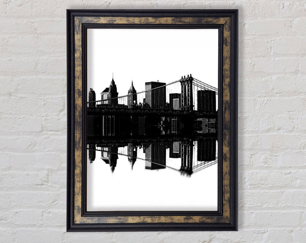Brooklyn Bridge Reflections B n W Framed Print