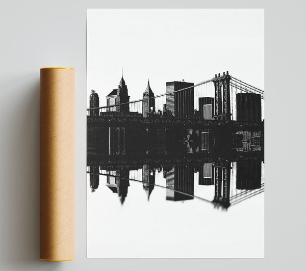 Brooklyn Bridge Reflections B N W Poster