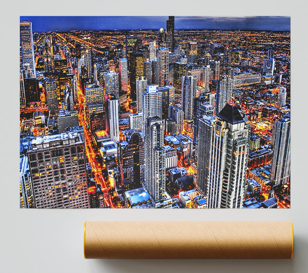 Chicago Illinois Night Lights Giclee Print