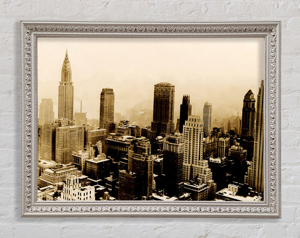 Chicago Mist Sepia Framed Print