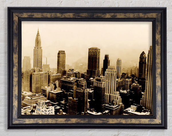 Chicago Mist Sepia Framed Print