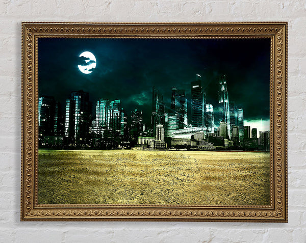 City Night Moonlight Framed Print