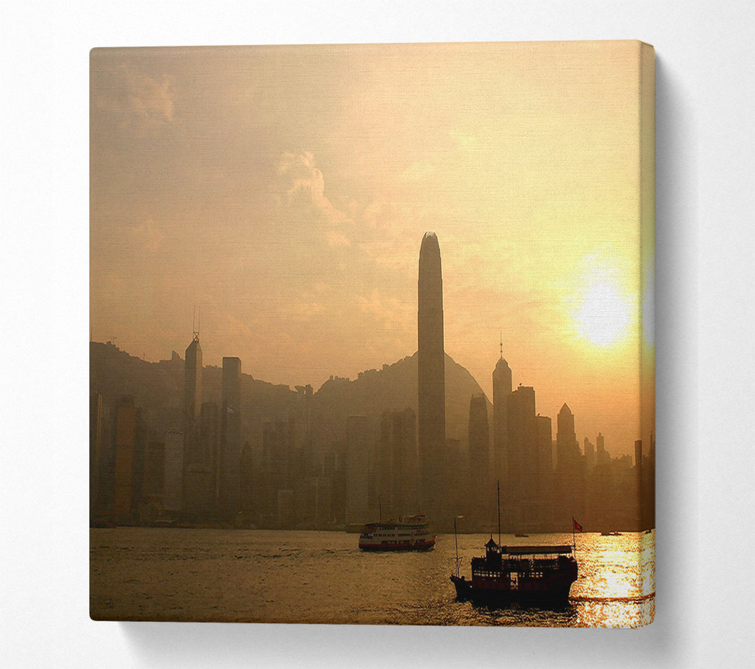  A Canvas Print of Hong Kong Misty Morning Sunrise Canvas Wall Art