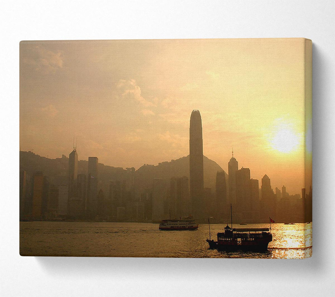  A Canvas Print of Hong Kong Misty Morning Sunrise Canvas Wall Art