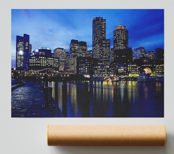 City Glow Night Blues Poster