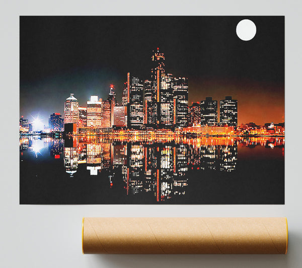 City Moonlit Reflections Poster