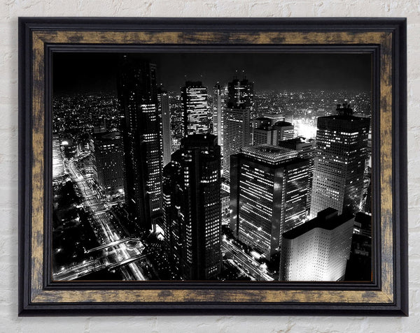 City Nights B n W Framed Print