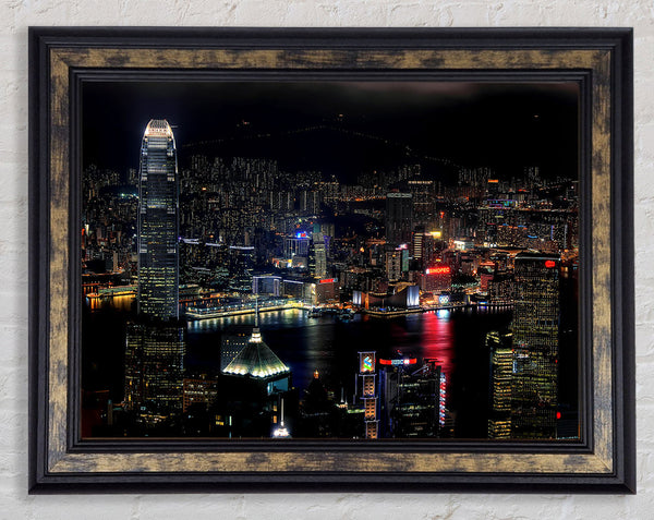 Dark night City Hong Kong Framed Print