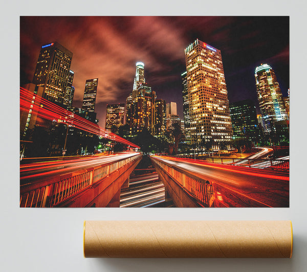 Downtown Los Angeles At Night Print