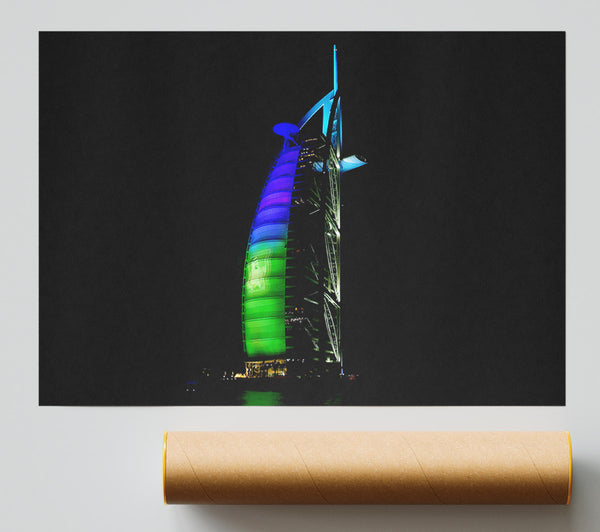 Dubai Building Green Blue Giclee Print
