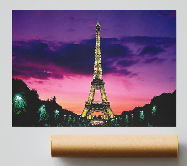 Eiffel Tower At Night Paris France Print