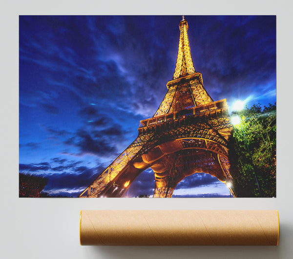 Eiffel Tower Golden Blues Print