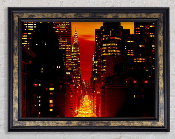 Empire State Building Fire Red Framed Print