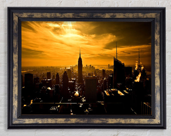 Empire State Building New York City Golden Sunset Framed Print