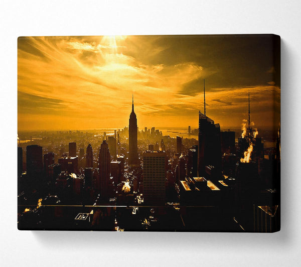  A Canvas Print of Empire State Building New York City Golden Sunset Canvas Art