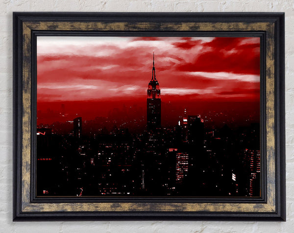 Empire State Building Red Glow Framed Print