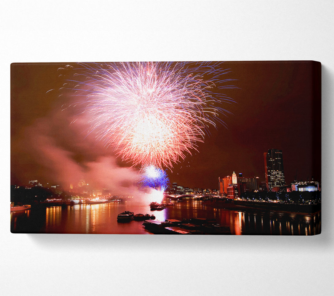 A Canvas Print of Fireworks On The Thames London Canvas Wall Art