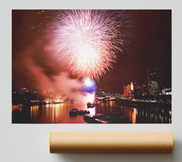 Fireworks On The Thames London Giclee Print