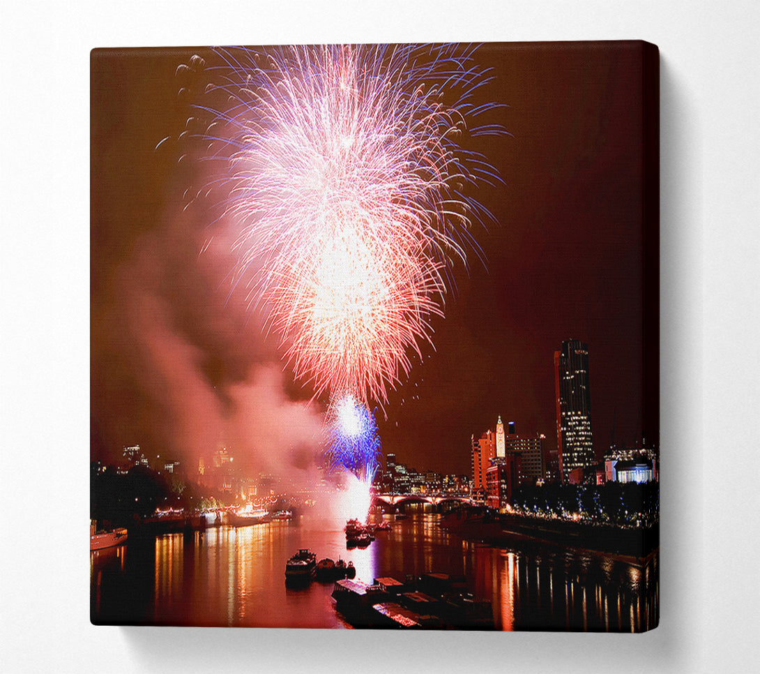  A Canvas Print of Fireworks On The Thames London Canvas Wall Art