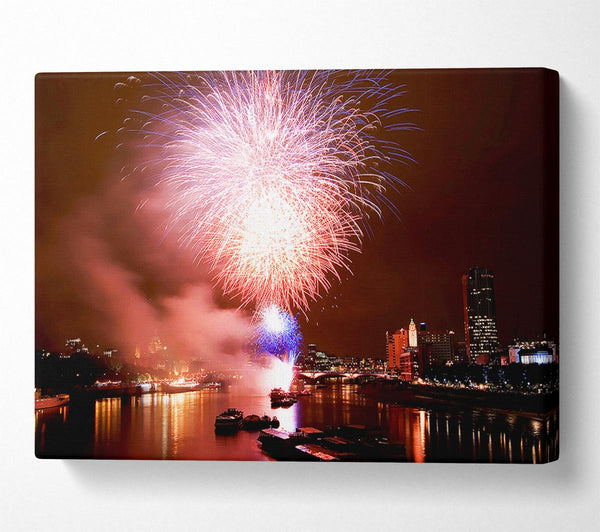  A Canvas Print of Fireworks On The Thames London Canvas Wall Art
